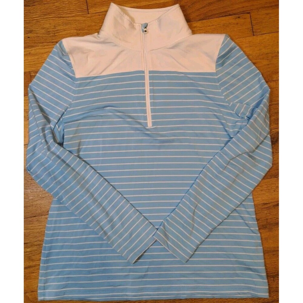 FootJoy Shirt Women's Large Golf Quarter Zip Pullover Baby Blue White Logo EUC